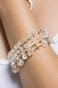 Multi Stranded Glass Bracelet in Clear & Grey