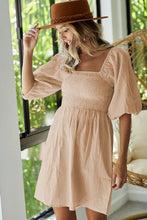 Load image into Gallery viewer, Square neck smocked taupe dress