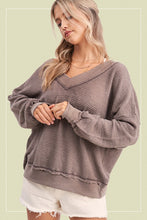 Load image into Gallery viewer, Holly waffle knit v neck long sleeve ( Comes in Ash, Mocha &amp; Sage )