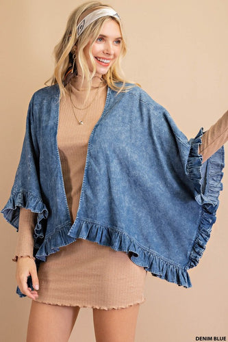 Denim ruffle washed detail kimino