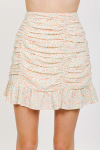 Rushed Detail floral printed mini skirt