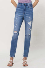 Load image into Gallery viewer, Distressed mid wash mom jeans - Vervet