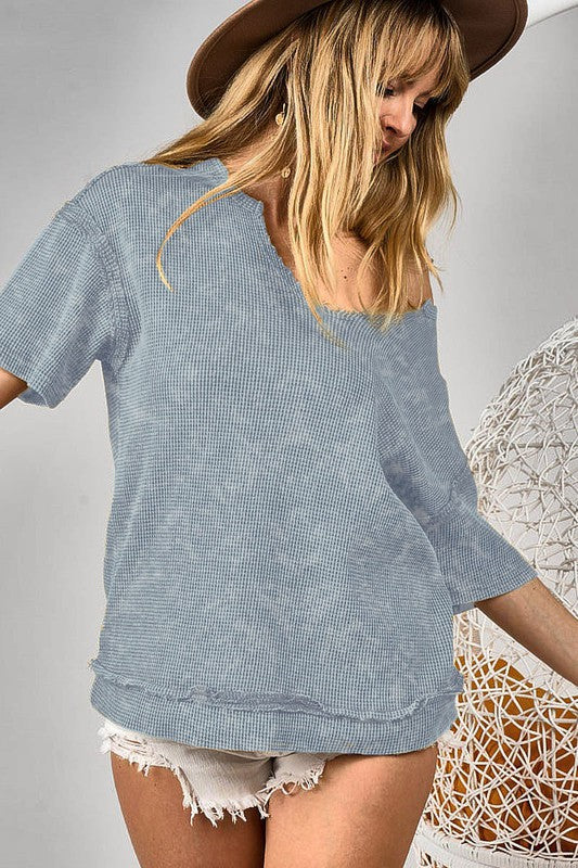 Mineral washed thermal top - in denim