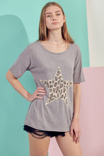 Load image into Gallery viewer, Grey washed tee with leopard star