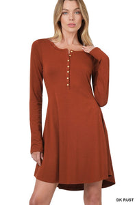 Butter soft button-down dress with pockets - Dark rust