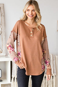 Floral contrast button up long sleeve