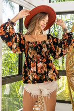 Load image into Gallery viewer, Navy floral off the shoulder top