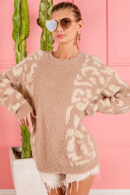 Mocha/Latte leopard eyelash sweater VERY SOFT