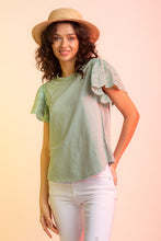 Load image into Gallery viewer, Eyelet flutter sleeve knit top