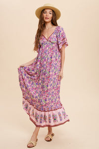 RESTOCK Boho print vneck midi -  Pink