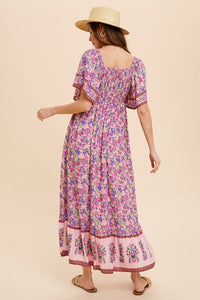 RESTOCK Boho print vneck midi -  Pink