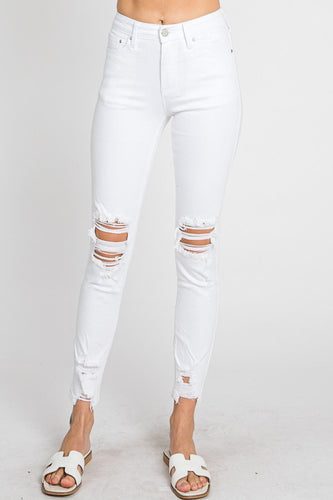 High rise distressed white skinny's - Petra
