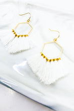 Load image into Gallery viewer, Gold hexagon ivory tassel earrings