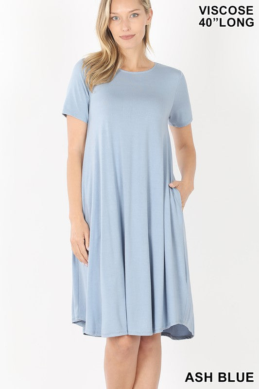 Ash Blue - Short Sleeve round neck swing dress