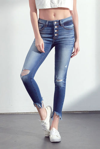 Button fly distressed skinnys - Kan can