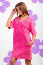 Load image into Gallery viewer, Acid wash half sleeve dress with pockets - hot pink