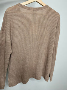 Ribbed long sleeve lace up with pocket detail - mocha
