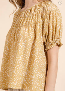 Yellow printed puff sleeve blouse
