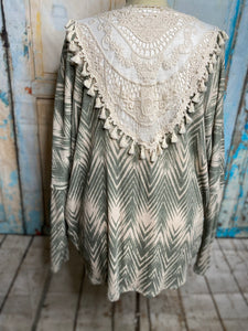 Olive & cream crochet back cardigan