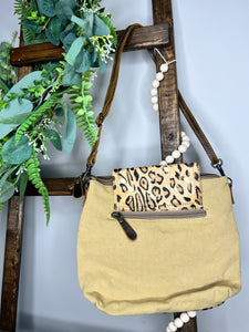 Leopard hair on hide small satchel